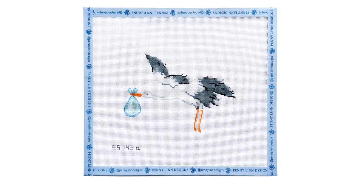 Stork in Blue - Penny Linn Designs - Stitch Style Needlepoint