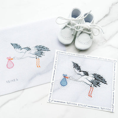 Stork in Blue - Penny Linn Designs - Stitch Style Needlepoint